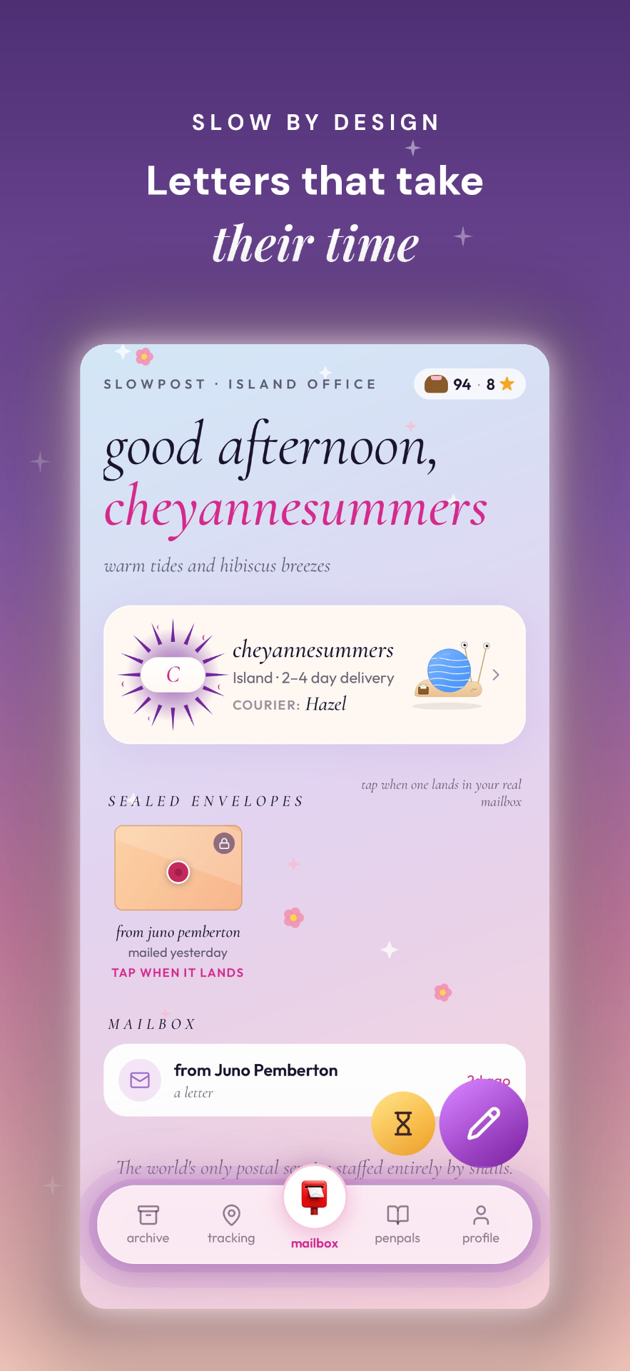 Slowpost mailbox home — letters that take their time